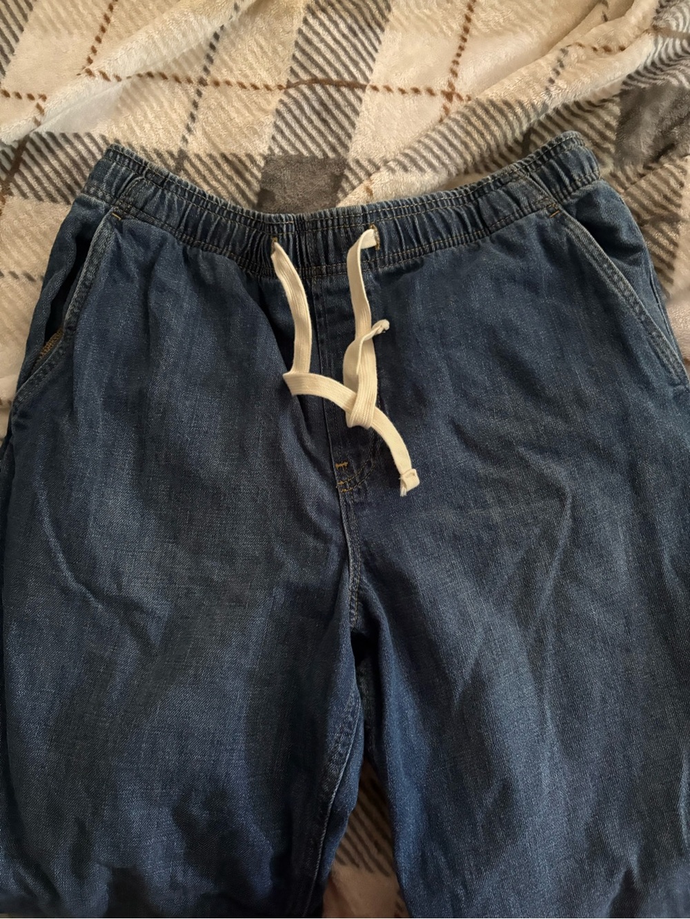 GAP Dark Blue Denim Jogger Pants with White Drawstring